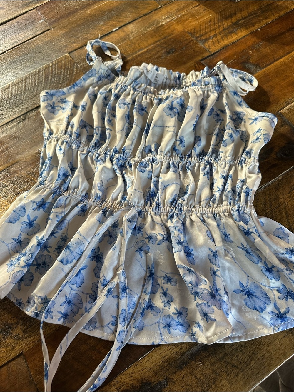 Marshalls White Tank Top with Blue Floral Print